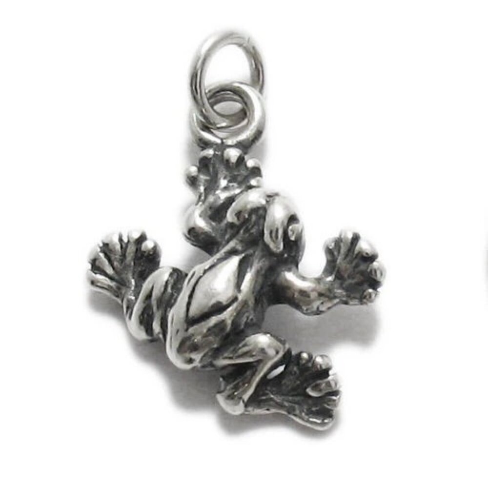 FROG IN SPREAD POSE CHARM IN 3D STERLING SILVER.